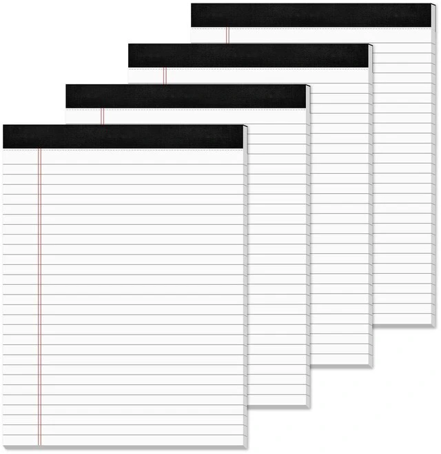 Main image of 4 Pack Note Pads 8.5 x 11, Wide Ruled, Lined Writing Note Pads for Office White Legal Pads 8.5x11, 30 Sheets per White Notepad 28 Lines Lined Paper Pads for School Perforated Legal Notepads for Work
