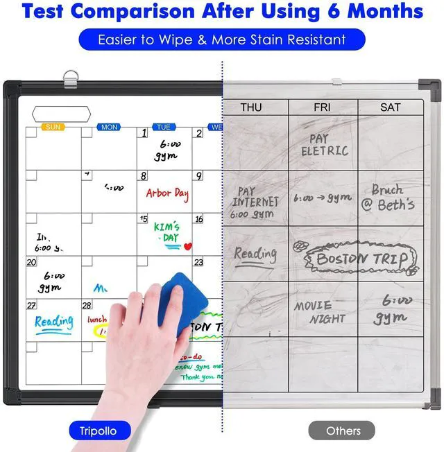 Alt view image 4 of 7 - Magnetic Dry Erase Calendar Whiteboard 36" x 24" Aluminum FrameBlack Magnetic Monthly Planner Board, Wall Mounted or Hanging. Calendar Design Suitable for Daily Planning of Home, Office, Class