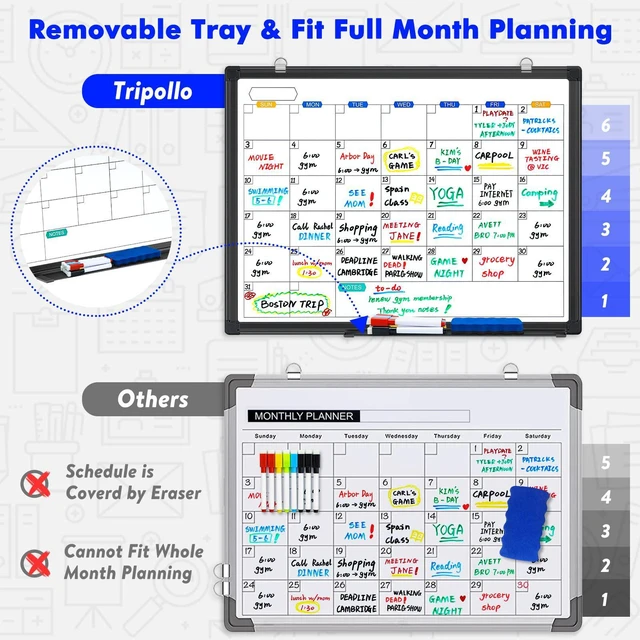 Alt view image 5 of 7 - Magnetic Dry Erase Calendar Whiteboard 36" x 24" Aluminum FrameBlack Magnetic Monthly Planner Board, Wall Mounted or Hanging. Calendar Design Suitable for Daily Planning of Home, Office, Class