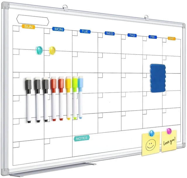 Main image of White Board Calendar Dry Erase for Wall, 36" x 24" Aluminum Frame Magnetic Monthly Planner Board, Wall Mounted or Hanging. Calendar Design Suitable for Daily Planning of Home, Office, Class
