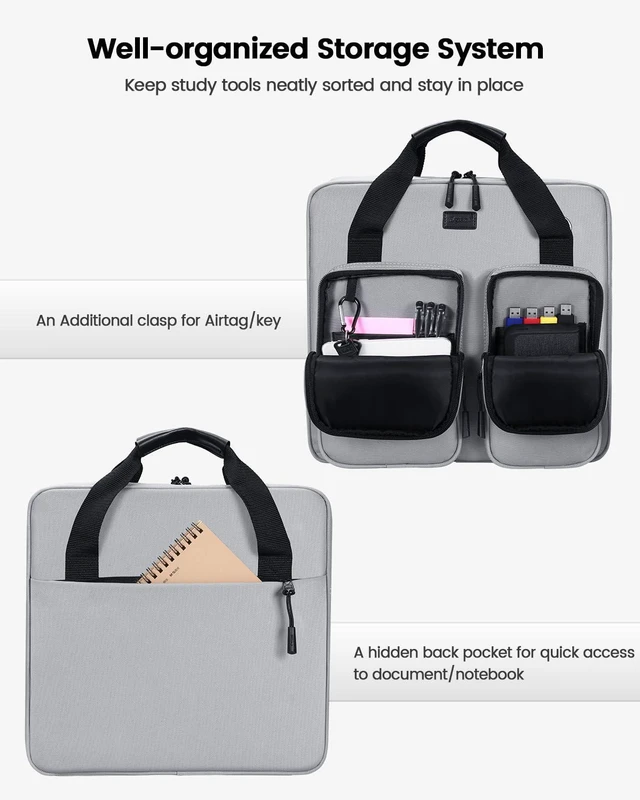 Alt view image 3 of 7 - 4 Inch Zipper Binder 3 Ring with Shoulder Strap,Tough/Multi-Pocket Binder Bag with Laptop organizer for School Travel,Fit 13" MacBook & Tablet,800 Sheets Capacity,Water Resistant,Grey