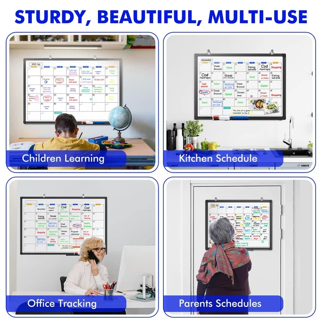 Alt view image 7 of 7 - Magnetic Dry Erase Calendar Whiteboard 36" x 24" Aluminum FrameBlack Magnetic Monthly Planner Board, Wall Mounted or Hanging. Calendar Design Suitable for Daily Planning of Home, Office, Class