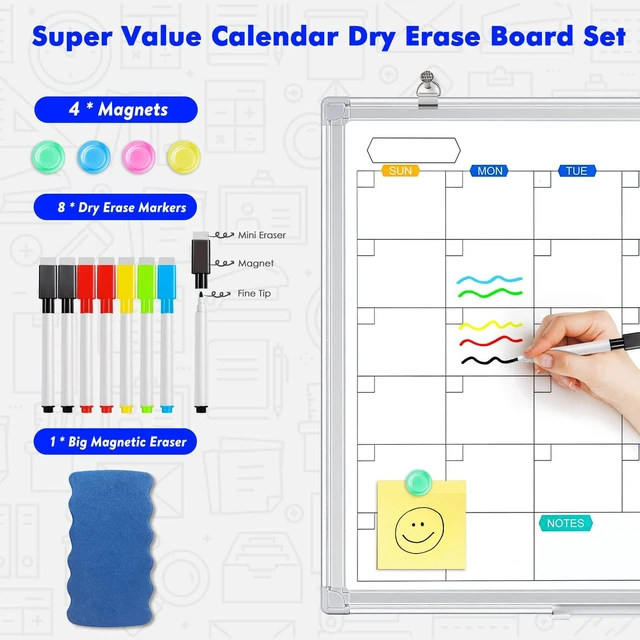 Alt view image 2 of 7 - White Board Calendar Dry Erase for Wall, 36" x 24" Aluminum Frame Magnetic Monthly Planner Board, Wall Mounted or Hanging. Calendar Design Suitable for Daily Planning of Home, Office, Class