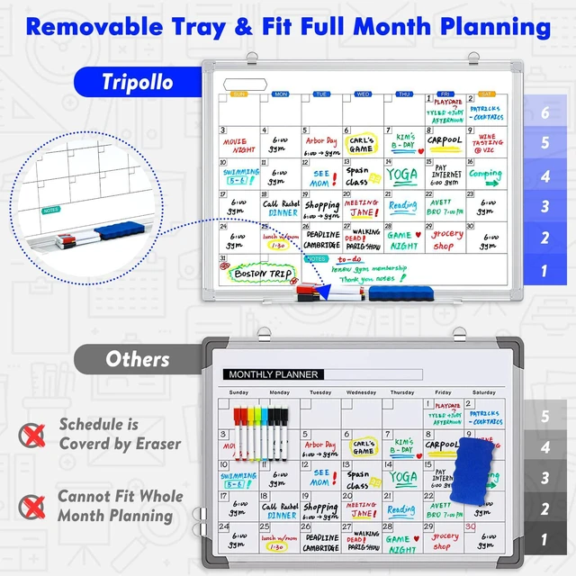 Alt view image 5 of 7 - White Board Calendar Dry Erase for Wall, 36" x 24" Aluminum Frame Magnetic Monthly Planner Board, Wall Mounted or Hanging. Calendar Design Suitable for Daily Planning of Home, Office, Class