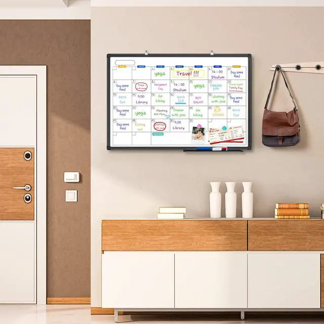 Alt view image 6 of 7 - Magnetic Dry Erase Calendar Whiteboard 36" x 24" Aluminum FrameBlack Magnetic Monthly Planner Board, Wall Mounted or Hanging. Calendar Design Suitable for Daily Planning of Home, Office, Class