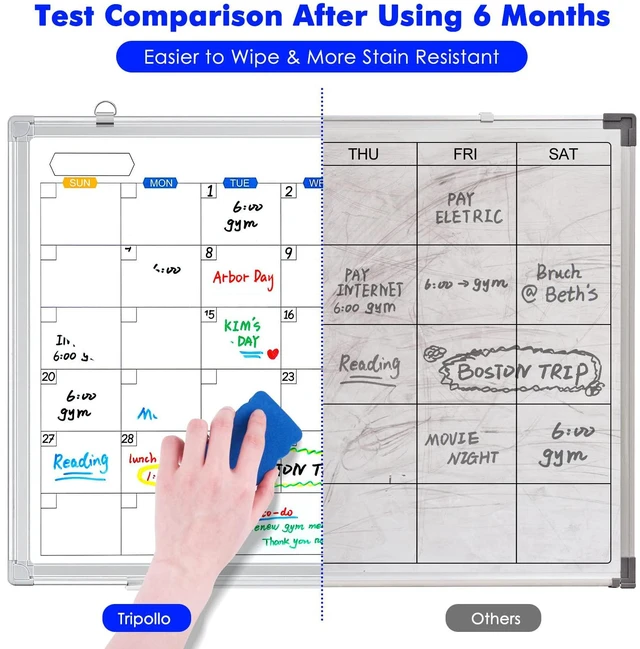 Alt view image 4 of 7 - White Board Calendar Dry Erase for Wall, 36" x 24" Aluminum Frame Magnetic Monthly Planner Board, Wall Mounted or Hanging. Calendar Design Suitable for Daily Planning of Home, Office, Class