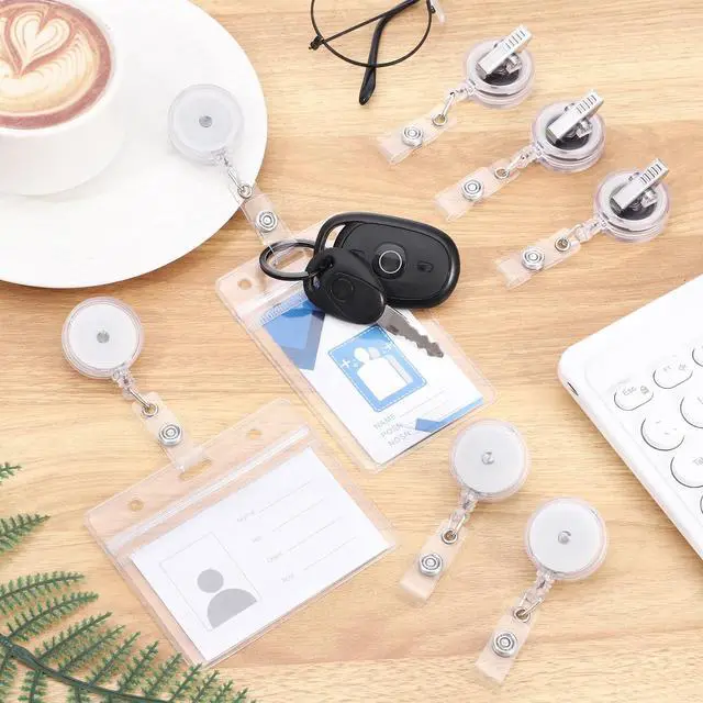 Alt view image 4 of 6 - 100 Pack Retractable Badge Reels with Swivel Alligator Clip, Clear Durable Cord, 23.6 In Retractable Reach, 360° Clip, For Id Badges, Keys, Nurses, Teachers, Office Use