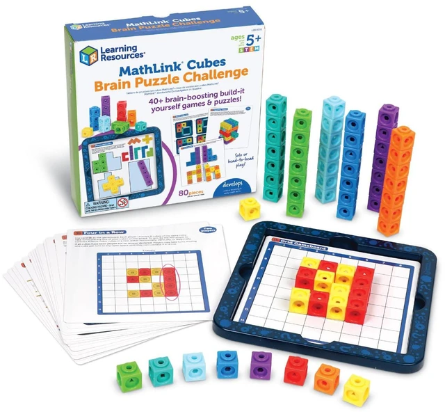 Main image of MathLink Cubes Brain Puzzle Challenge, 80 Pieces, Ages 5+, Classroom Must Haves, Preschool Activities, Teacher School Supplies, Math Manipulatives