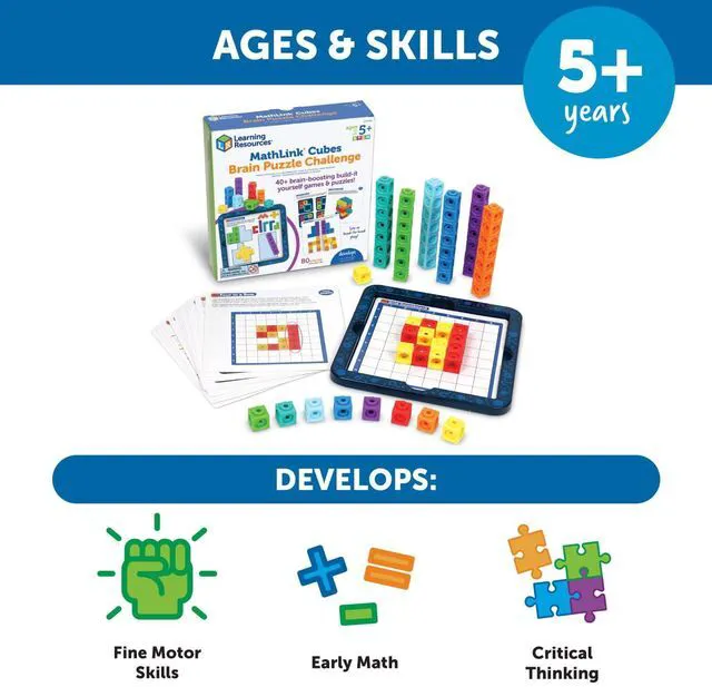 Alt view image 4 of 6 - MathLink Cubes Brain Puzzle Challenge, 80 Pieces, Ages 5+, Classroom Must Haves, Preschool Activities, Teacher School Supplies, Math Manipulatives