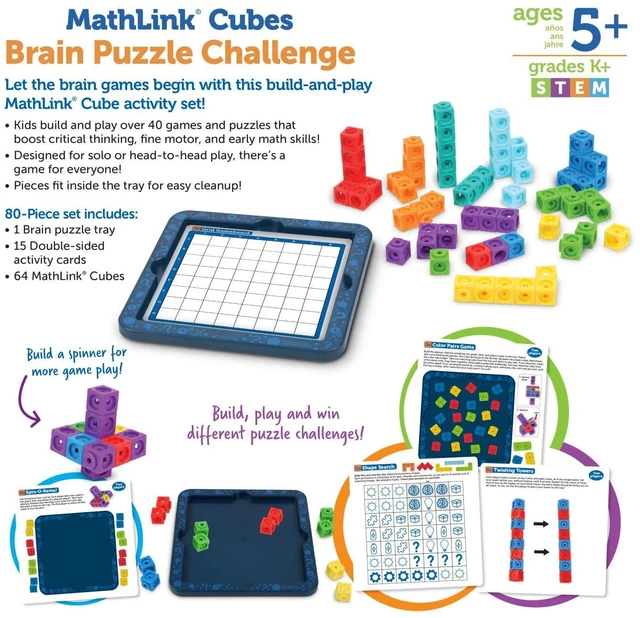 Alt view image 5 of 6 - MathLink Cubes Brain Puzzle Challenge, 80 Pieces, Ages 5+, Classroom Must Haves, Preschool Activities, Teacher School Supplies, Math Manipulatives