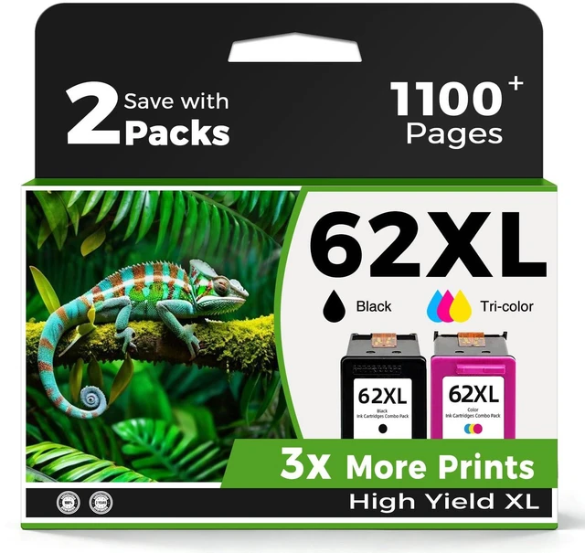 Main image of 62XL Ink Cartridges Black Color Combo Pack Replacement for HP Ink 62 XL HP62 HP62XL for Envy 5540 7640 5660 5640 5542 5545 5642 5664 5665 7645 OfficeJet 8000 8005 200 250 5740 5742 Printer 2 Pack