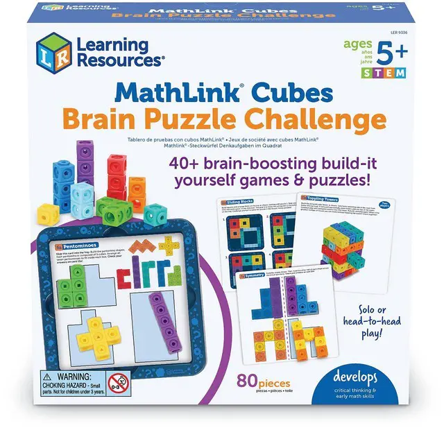 Alt view image 6 of 6 - MathLink Cubes Brain Puzzle Challenge, 80 Pieces, Ages 5+, Classroom Must Haves, Preschool Activities, Teacher School Supplies, Math Manipulatives