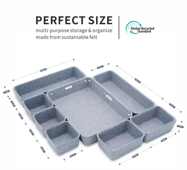 Alt view image 7 of 7 - Minimalist 8pc Felt Desk Drawer Organizer Glacier Gray Bins