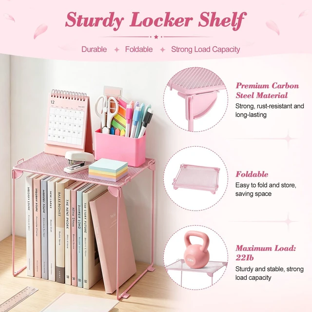 Alt view image 3 of 7 - Pink Locker Accessories Kit for Girls, Locker Organizer Kit with Locker shelf, Magnetic Mirror and Whiteboard, Pen holder, Magnets, Back to School Locker Essentials Decorations Kit
