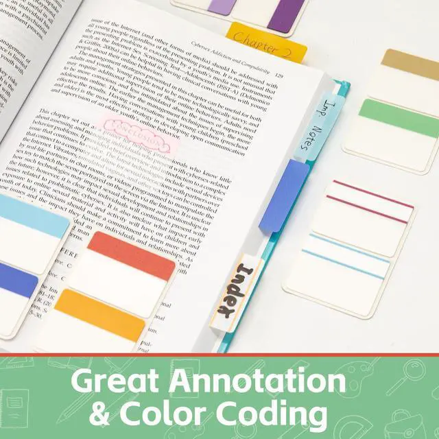 Alt view image 2 of 7 - Sticky Tabs 960 Pcs 2in, Pastel Book Tabs, 12 Colors, Adhesive BOPP Page Tabs, Transparent Annotation Labels, Small Markers for Notebooks, School, College, Office, Reading, Study
