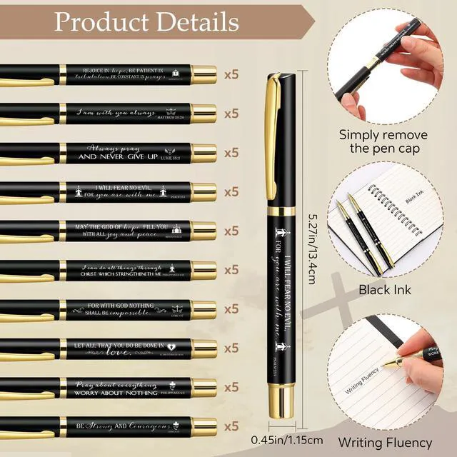 Alt view image 3 of 7 - 100 Pcs/ 50 Set Christian Gift Bulk Spiral Notebook and Pen, Black Prayer Journal Bible Verse Ballpoint Pen, Religious Gift for Church Members Study Groups Women Men, Sunday School