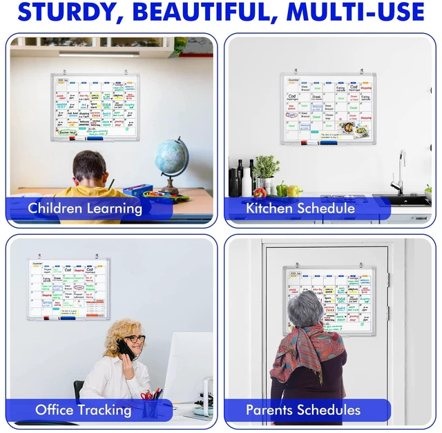Alt view image 7 of 7 - White Board Calendar Dry Erase for Wall, 36" x 24" Aluminum Frame Magnetic Monthly Planner Board, Wall Mounted or Hanging. Calendar Design Suitable for Daily Planning of Home, Office, Class