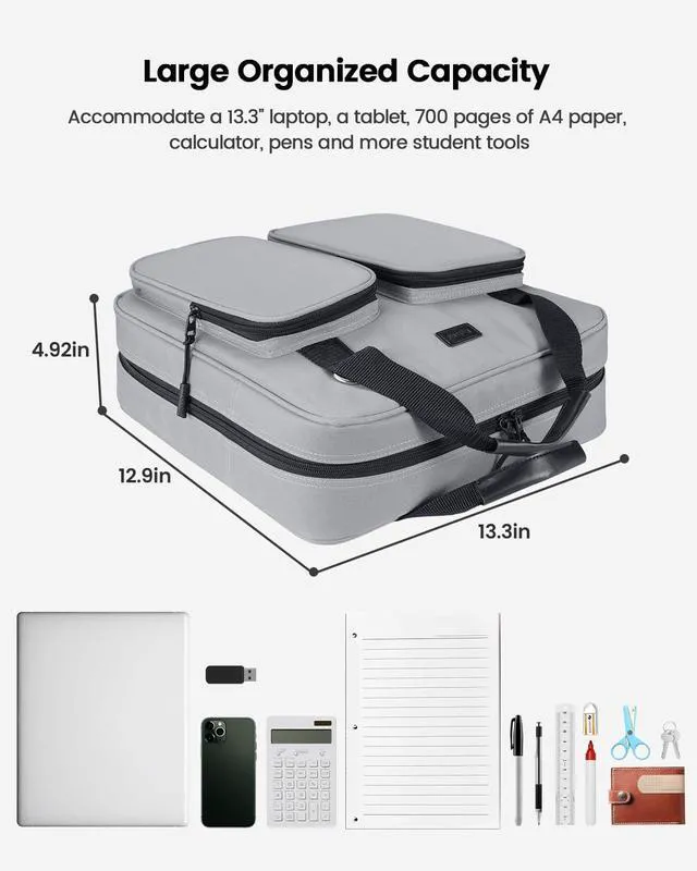 Alt view image 5 of 7 - Zipper Binder 3 Inch 3 Ring with Shoulder Strap Multi-Pocket,Tough Binder Bag with Laptop organizer for School Travel,Fit 13" MacBook & Tablet,700 Sheets Capacity,Water Resistant,Grey