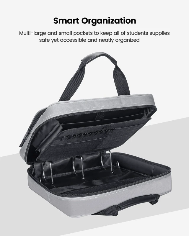 Alt view image 5 of 7 - 4 Inch Zipper Binder 3 Ring with Shoulder Strap,Tough/Multi-Pocket Binder Bag with Laptop organizer for School Travel,Fit 13" MacBook & Tablet,800 Sheets Capacity,Water Resistant,Grey