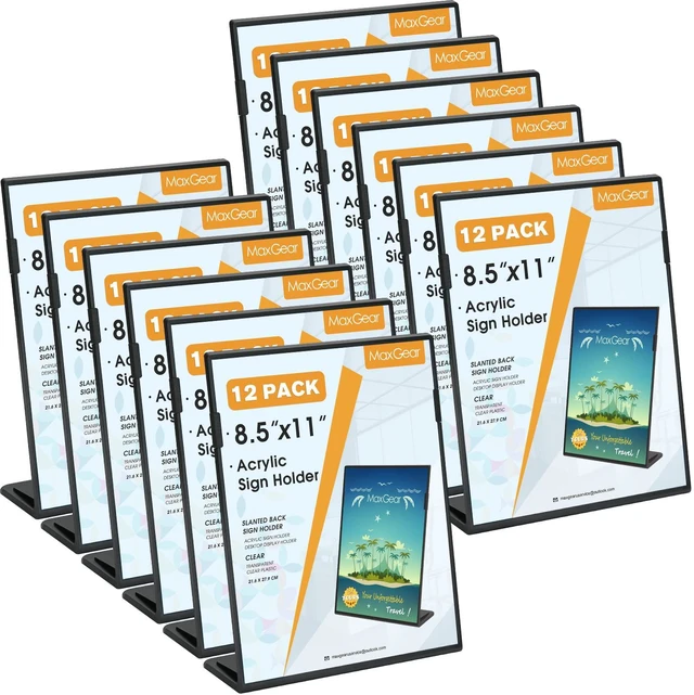 Main image of Fall Resistant Acrylic Sign Holder 8.5 x 11 Inches 12 Pack Slant Back Table Flyer Menu Display Stand, Heavy Duty Acrylic Sign Frame Paper Holder for Business, Store, Restaurant, Black