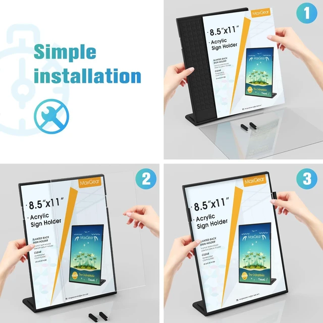 Alt view image 3 of 7 - Fall Resistant Acrylic Sign Holder 8.5 x 11 Inches 12 Pack Slant Back Table Flyer Menu Display Stand, Heavy Duty Acrylic Sign Frame Paper Holder for Business, Store, Restaurant, Black
