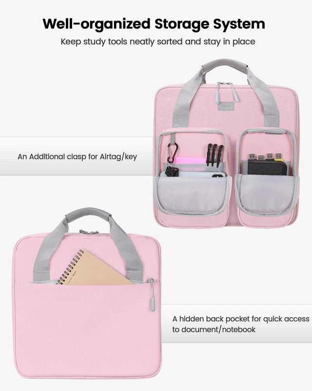 Alt view image 3 of 7 - Zipper Binder 3 Inch 3 Ring with Shoulder Strap Multi-Pocket,Tough Binder Bag with Laptop organizer for School Travel,Fit 13" MacBook & Tablet,700 Sheets Capacity,Water Resistant,Light Pink