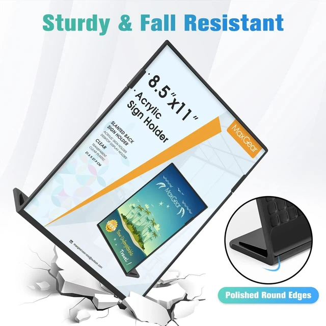 Alt view image 4 of 7 - Fall Resistant Acrylic Sign Holder 8.5 x 11 Inches 12 Pack Slant Back Table Flyer Menu Display Stand, Heavy Duty Acrylic Sign Frame Paper Holder for Business, Store, Restaurant, Black