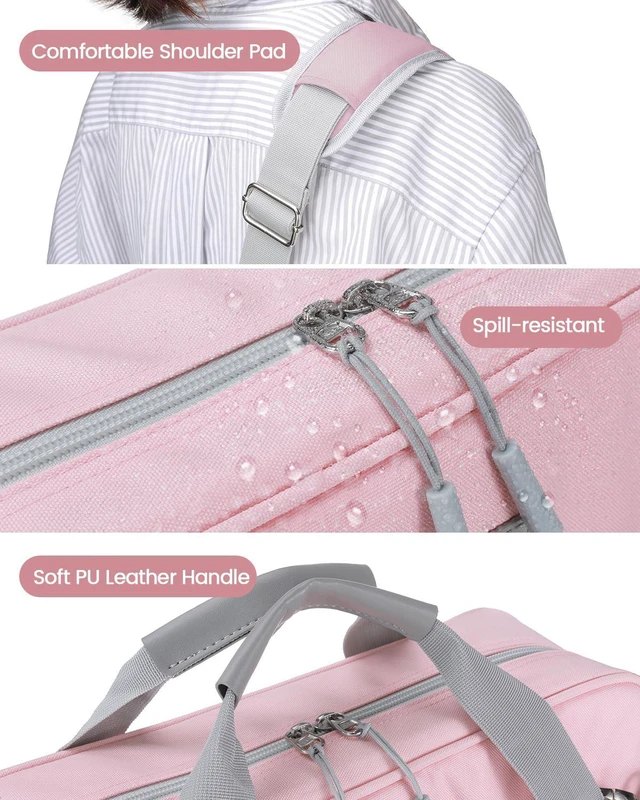 Alt view image 4 of 7 - Zipper Binder 3 Inch 3 Ring with Shoulder Strap Multi-Pocket,Tough Binder Bag with Laptop organizer for School Travel,Fit 13" MacBook & Tablet,700 Sheets Capacity,Water Resistant,Light Pink