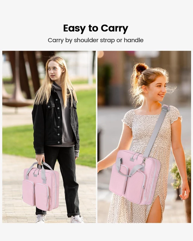 Alt view image 7 of 7 - Zipper Binder 3 Inch 3 Ring with Shoulder Strap Multi-Pocket,Tough Binder Bag with Laptop organizer for School Travel,Fit 13" MacBook & Tablet,700 Sheets Capacity,Water Resistant,Light Pink