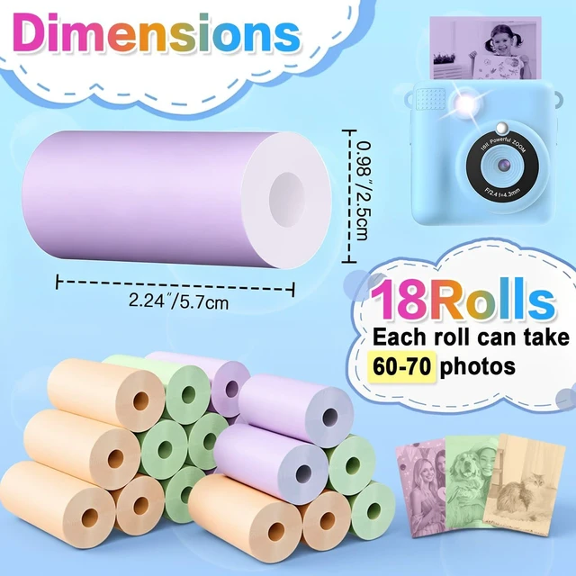 Alt view image 4 of 7 - 18 Rolls Kids Camera Paper Roll Refill Compatible with Most Instant Print Cameras for Kids BPA Free 2.24"x0.98"