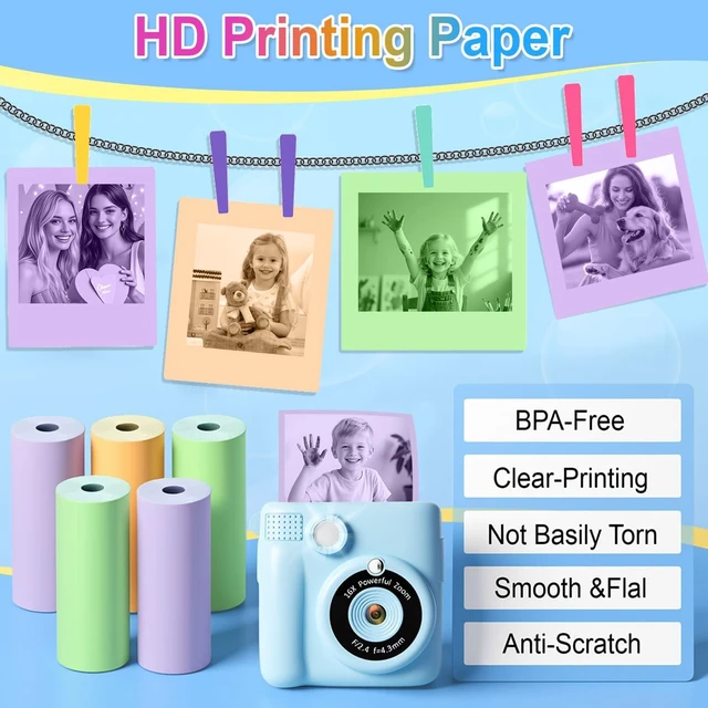 Alt view image 6 of 7 - 18 Rolls Kids Camera Paper Roll Refill Compatible with Most Instant Print Cameras for Kids BPA Free 2.24"x0.98"