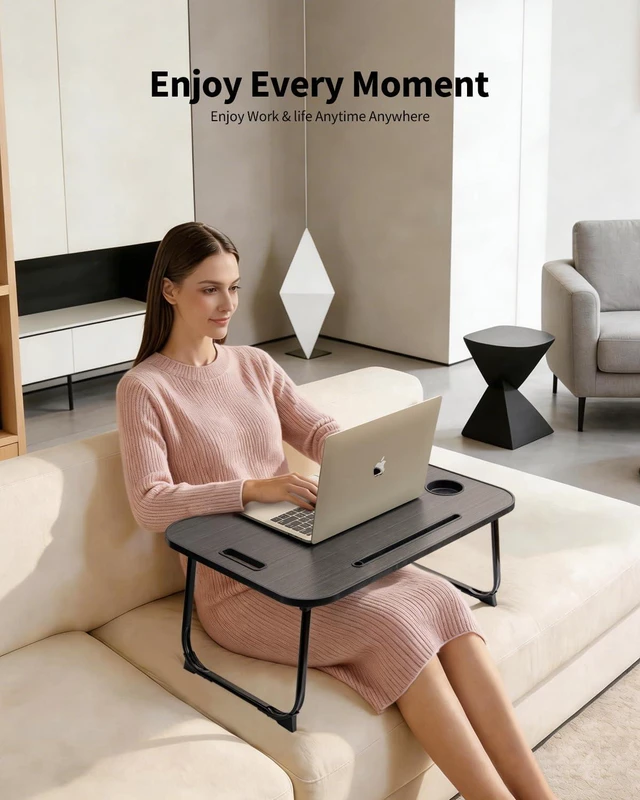 Alt view image 2 of 6 - Folding Lap Desk Bed Desk Laptop Table Tray, Breakfast Serving Tray, Portable & Lightweight Mini Table for Sofa Couch Floor - Black