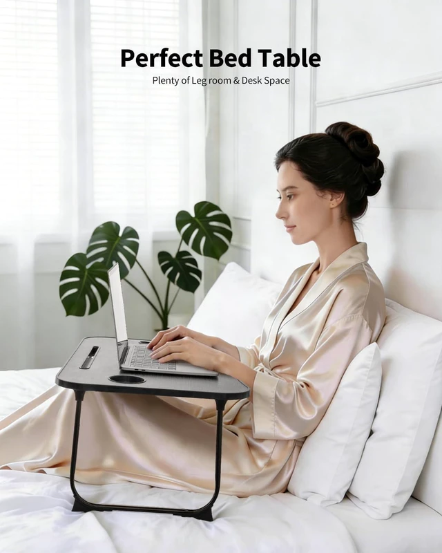 Alt view image 3 of 6 - Folding Lap Desk Bed Desk Laptop Table Tray, Breakfast Serving Tray, Portable & Lightweight Mini Table for Sofa Couch Floor - Black