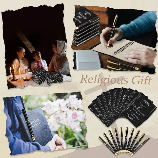 Alt view image 6 of 7 - 100 Pcs/ 50 Set Christian Gift Bulk Spiral Notebook and Pen, Black Prayer Journal Bible Verse Ballpoint Pen, Religious Gift for Church Members Study Groups Women Men, Sunday School