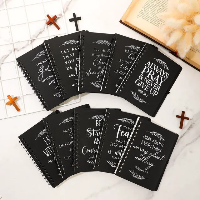 Alt view image 7 of 7 - 100 Pcs/ 50 Set Christian Gift Bulk Spiral Notebook and Pen, Black Prayer Journal Bible Verse Ballpoint Pen, Religious Gift for Church Members Study Groups Women Men, Sunday School