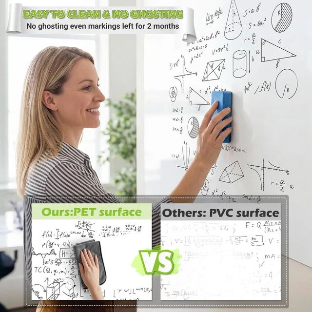 Alt view image 2 of 7 - Whiteboard Sticker for Wall, 4x8ft White Board Paper, Super Sticky Dry Erase Wallpaper, Peel and Stick Dry Erase Board with 20 Markers, No Ghosting Whiteboard Paper for Home Office Classroom