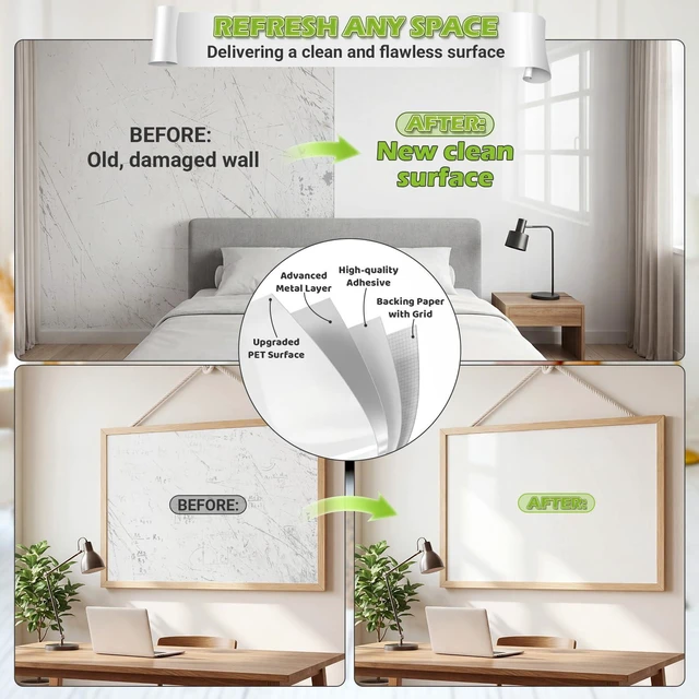 Alt view image 5 of 7 - Whiteboard Sticker for Wall, 48" x 36" White Board Paper, Super Sticky Dry Erase Wallpaper, Peel and Stick Dry Erase Board with 3 Markers, No Ghosting Whiteboard Paper for Home Office Classroom