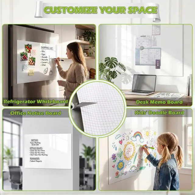Alt view image 6 of 7 - Whiteboard Sticker for Wall, 48" x 36" White Board Paper, Super Sticky Dry Erase Wallpaper, Peel and Stick Dry Erase Board with 3 Markers, No Ghosting Whiteboard Paper for Home Office Classroom