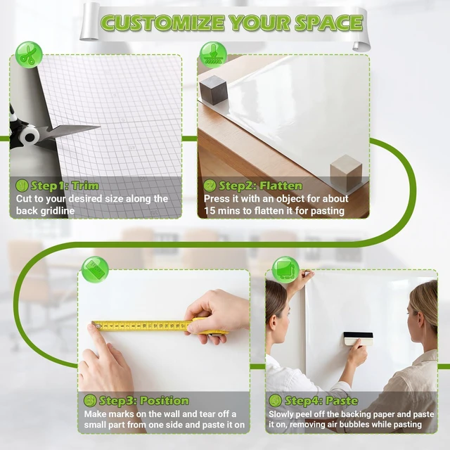 Alt view image 7 of 7 - Whiteboard Sticker for Wall, 48" x 36" White Board Paper, Super Sticky Dry Erase Wallpaper, Peel and Stick Dry Erase Board with 3 Markers, No Ghosting Whiteboard Paper for Home Office Classroom