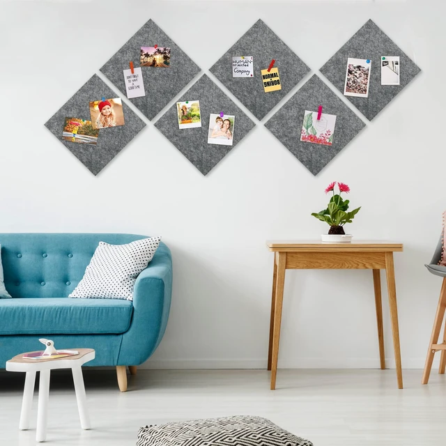 Alt view image 2 of 7 - Cork Bulletin Board 12x12, 1/2" Thick Felt Cork Board Tiles 12 Pack, Small Square Pin Board for Wall, Self Adhesive Corkboards with 120 Push Pin Wood Clips for School, Home & Office, Grey
