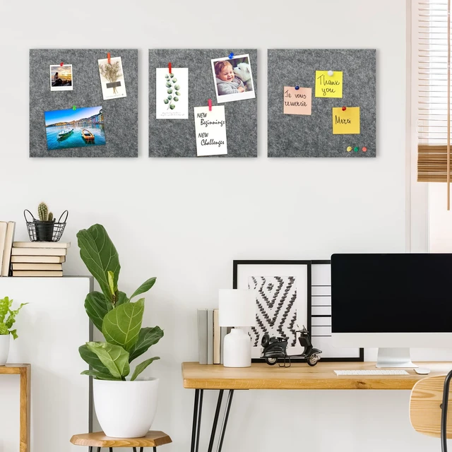 Alt view image 3 of 7 - Cork Bulletin Board 12x12, 1/2" Thick Felt Cork Board Tiles 12 Pack, Small Square Pin Board for Wall, Self Adhesive Corkboards with 120 Push Pin Wood Clips for School, Home & Office, Grey