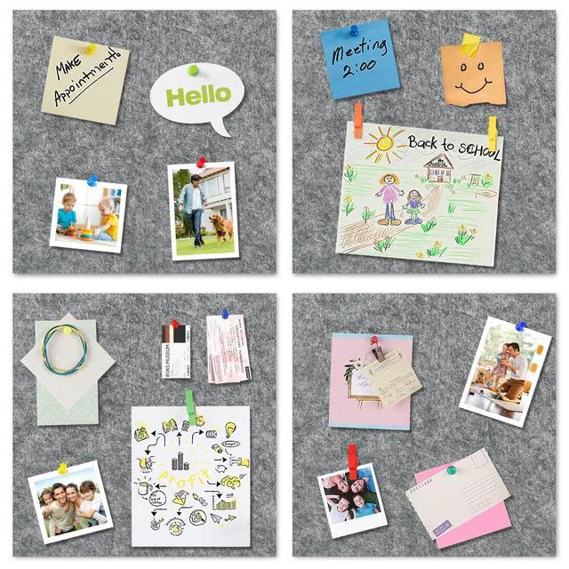 Alt view image 4 of 7 - Cork Bulletin Board 12x12, 1/2" Thick Felt Cork Board Tiles 12 Pack, Small Square Pin Board for Wall, Self Adhesive Corkboards with 120 Push Pin Wood Clips for School, Home & Office, Grey