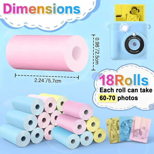 Alt view image 4 of 7 - 18 Rolls Kids Camera Paper Roll Refill Compatible with Most Instant Print Cameras for Kids BPA Free 2.24"x0.98"