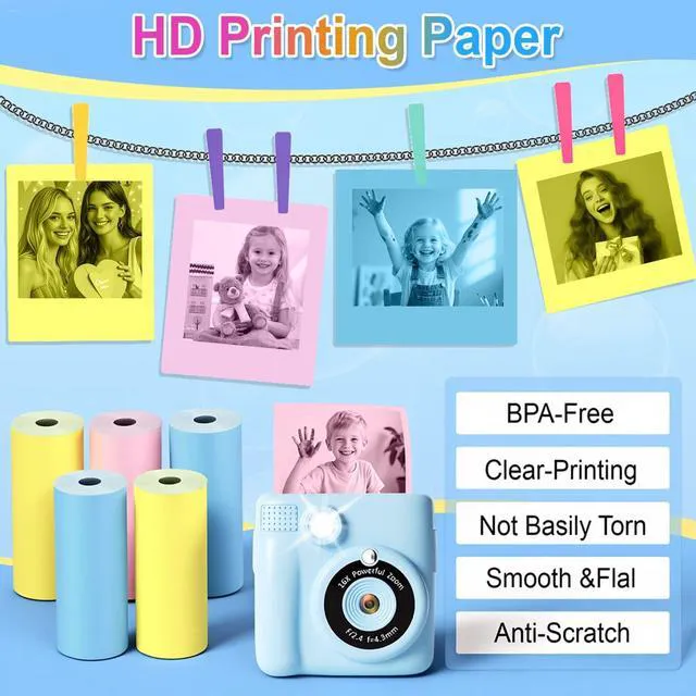 Alt view image 6 of 7 - 18 Rolls Kids Camera Paper Roll Refill Compatible with Most Instant Print Cameras for Kids BPA Free 2.24"x0.98"