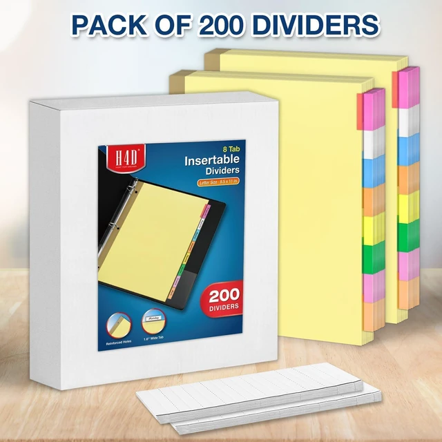 Alt view image 2 of 7 - 200 Pack Insertable Binder Dividers with 8 Tabs for 3-Ring Binder Multicolor Tab Dividers, Letter Size, Gold-Reinforced Holes, Bulk Pack, Buff Paper, 8-Tab Set, Fits School Office Home