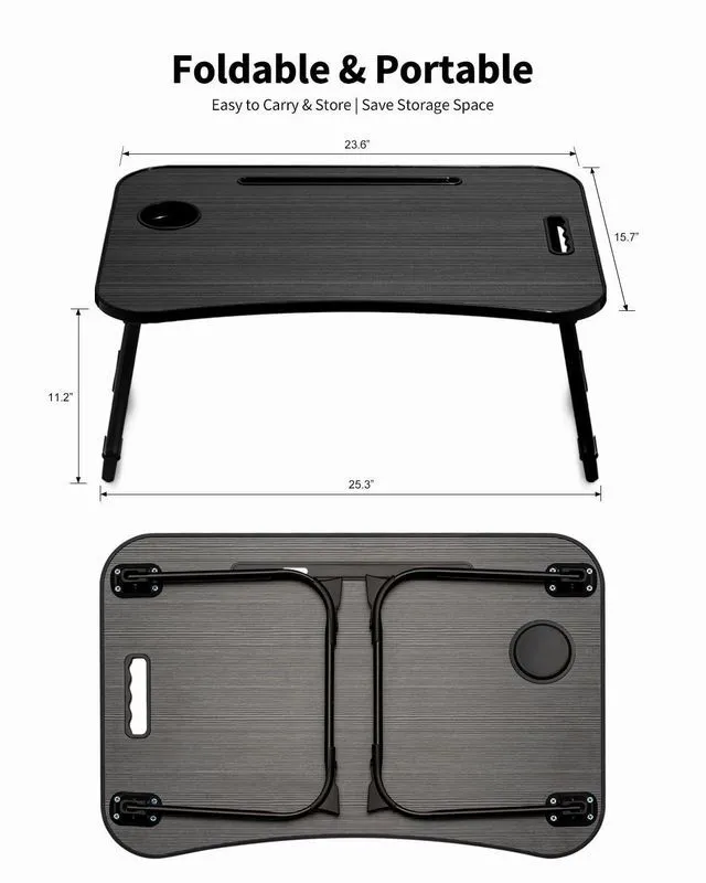 Alt view image 5 of 6 - Folding Lap Desk Bed Desk Laptop Table Tray, Breakfast Serving Tray, Portable & Lightweight Mini Table for Sofa Couch Floor - Black