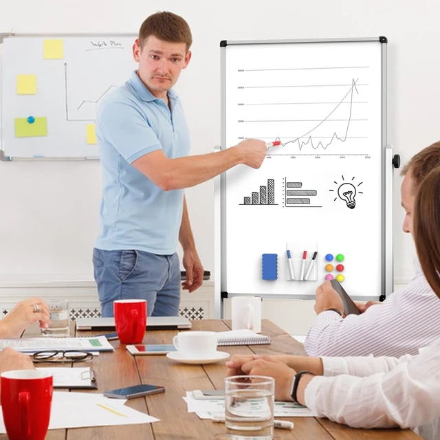 Alt view image 6 of 6 - 40x28 Mobile Whiteboard on Wheels, Double Sided Magnetic Dry Erase Board Height Adjustable 40-75in, 360° Rotation, Steel Locking Casters, Smooth Magnetic Surface for Office, Classroom & Meetings