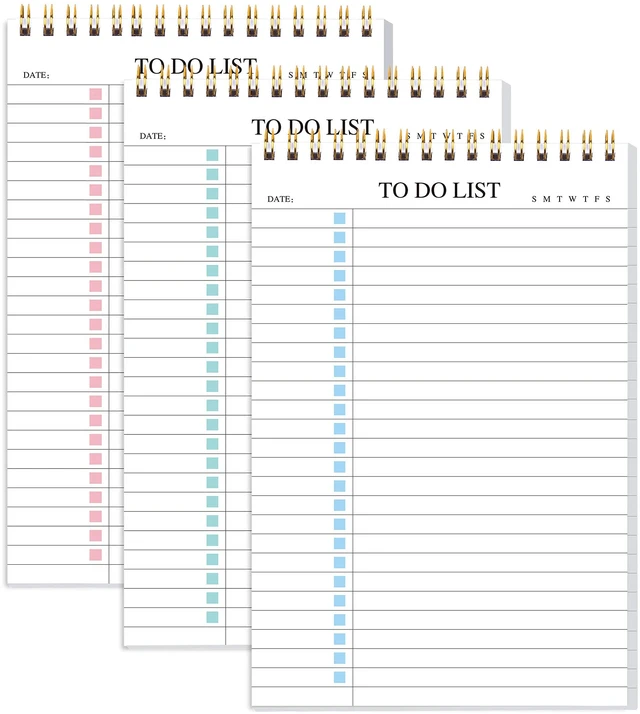 Main image of To Do List Notepad 3 Pack, Undated Daily Planner Notepad, A5 (5.5" x 8.3") To Do List Notebook, Checklist Planner, Waterproof Spiral Notepad, for Work, Office Supplies, School Planner, 52 Sheets/Pack
