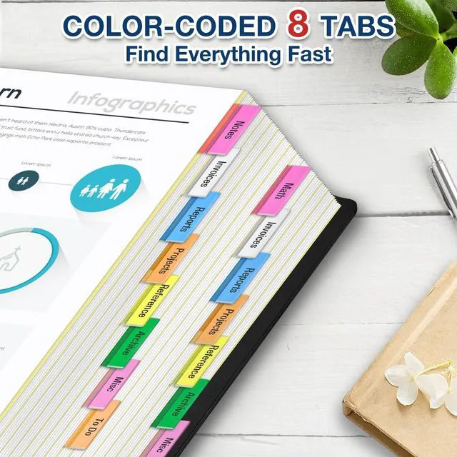 Alt view image 3 of 7 - 200 Pack Insertable Binder Dividers with 8 Tabs for 3-Ring Binder Multicolor Tab Dividers, Letter Size, Gold-Reinforced Holes, Bulk Pack, Buff Paper, 8-Tab Set, Fits School Office Home