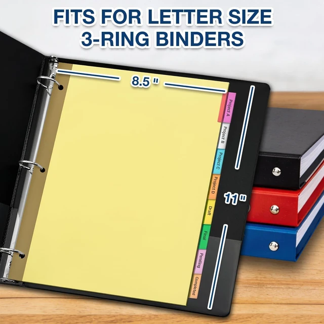 Alt view image 4 of 7 - 200 Pack Insertable Binder Dividers with 8 Tabs for 3-Ring Binder Multicolor Tab Dividers, Letter Size, Gold-Reinforced Holes, Bulk Pack, Buff Paper, 8-Tab Set, Fits School Office Home